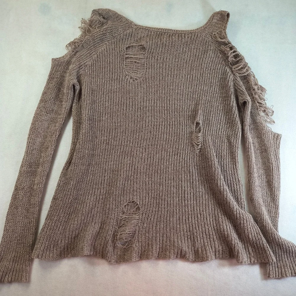 Gilded Intent Shredded Knit Sweater • Distressed Grunge Pullover Top Boho Size M
